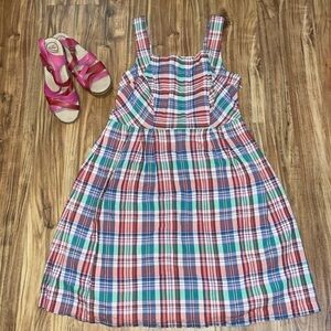 Lands’ End women’s dress 12 large knee full skirt plaid fit flare square prep